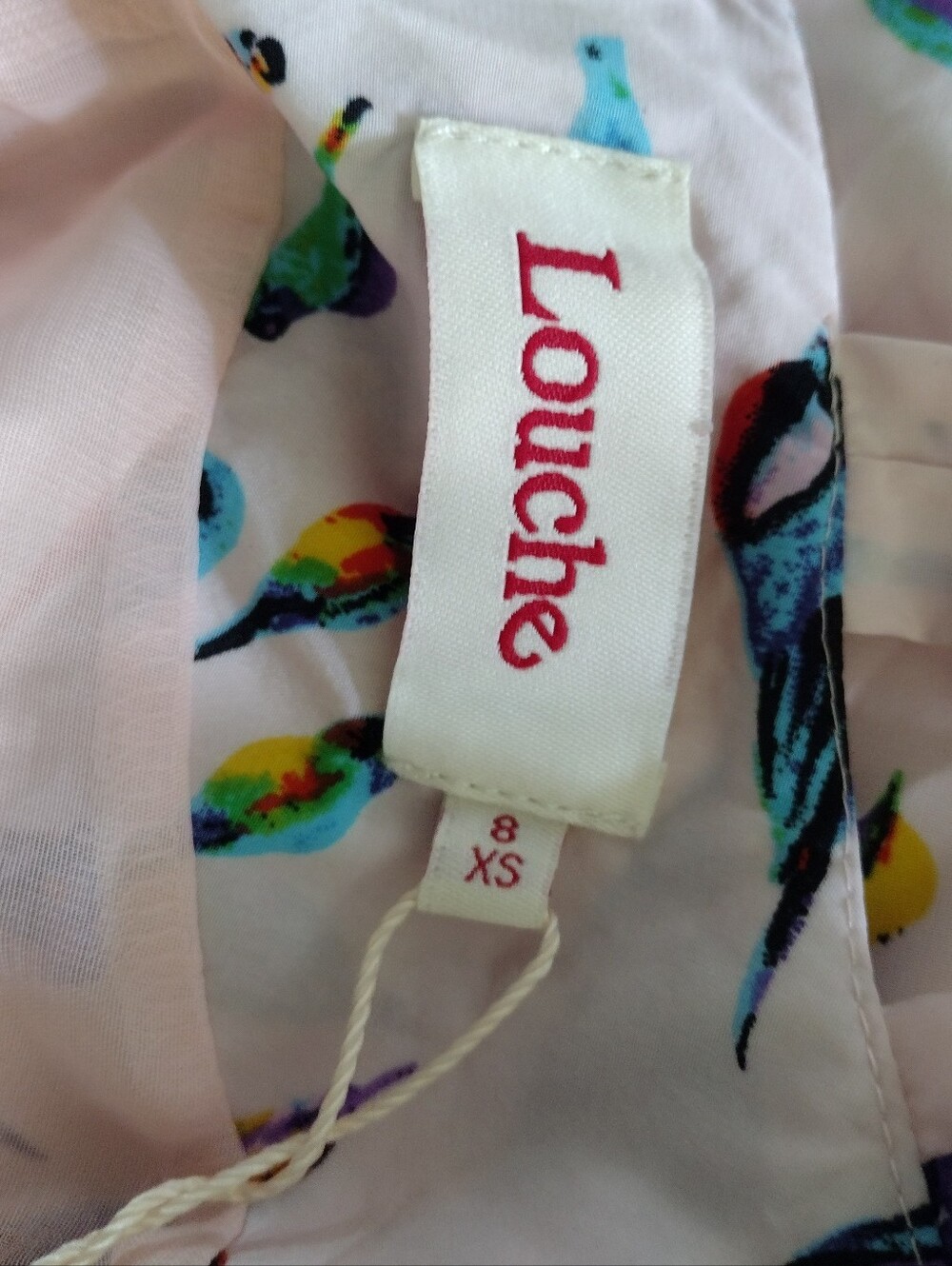 New Louche Chica Pink Sundress Women Xs Birds Tie Bust Sleeveless — image 7 of 8